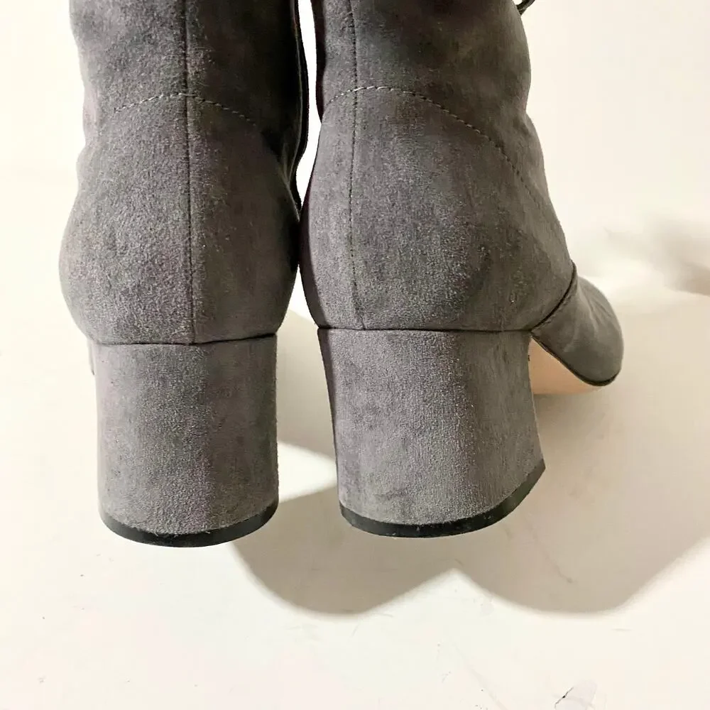 Gianvito Rossi Gray Suede Lace Up Boots Mackay Low Block Heel Ankle Zip sz 38